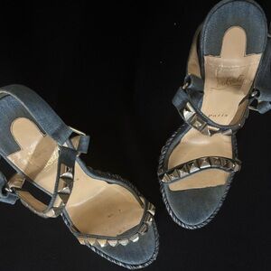 Christian Louboutin Denim Blue Espadrille Sandals with Studs